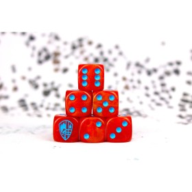 Hundred Kingdom Faction Dice on Red swirl Dice