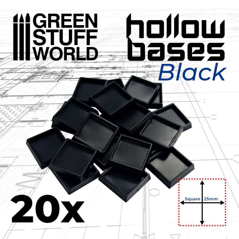 Socles en plastique noir avec CREUX - Carré 25 mm Socles en plastique noir avec CREUX - Carré 25 mm