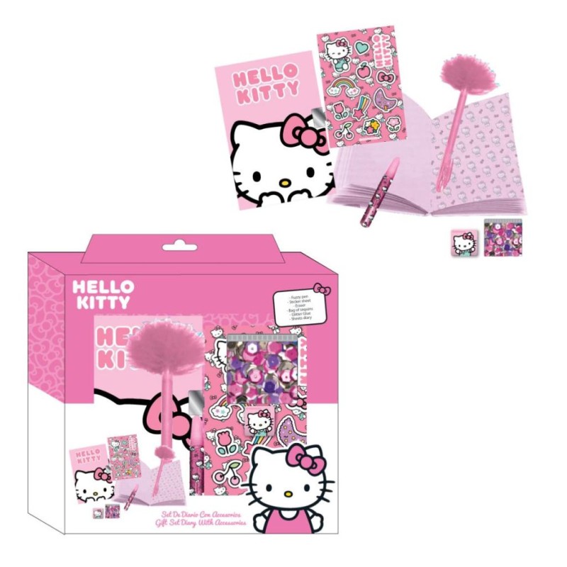 HELLO KITTY - Set de Papeterie - Journal + accessoires 6pc. HELLO KITTY - Set de Papeterie - Journal + accessoires 6pc.