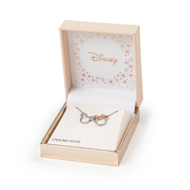 MICKEY & MINNIE - Collier en Laiton Plaqué Argent & Rose Doré MICKEY & MINNIE - Collier en Laiton Plaqué Argent & Rose Doré