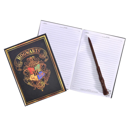 HARRY POTTER - Colourful Crest - Set Notebook A5 + Stylo Baguette