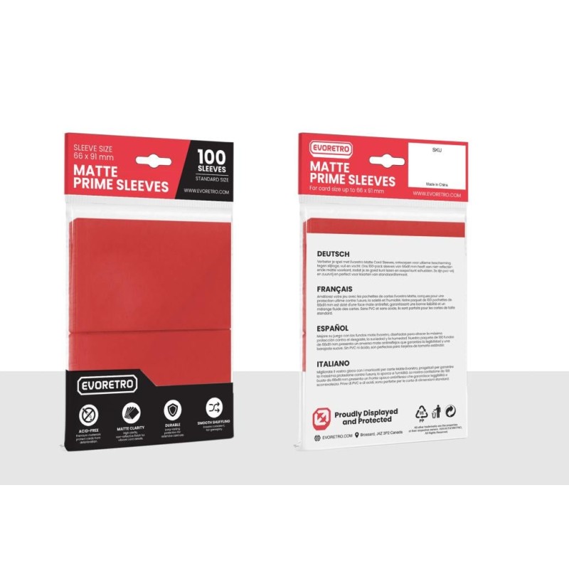 EVORETRO -Pochettes cartes mate Format standard 66x91mm Rouge 100-Pack EVORETRO -Pochettes cartes mate Format standard 66x91mm Rouge 100-Pack