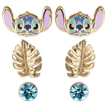 STITCH - Blue & Gold - 3 Pairs de Clous d'Oreilles - Laiton Plaqué