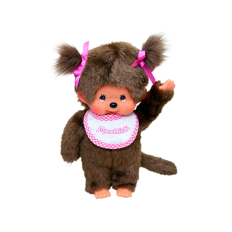 MONCHHICHI - Fille Bavoir Rose & Blanc - Peluche 20cm MONCHHICHI - Fille Bavoir Rose & Blanc - Peluche 20cm