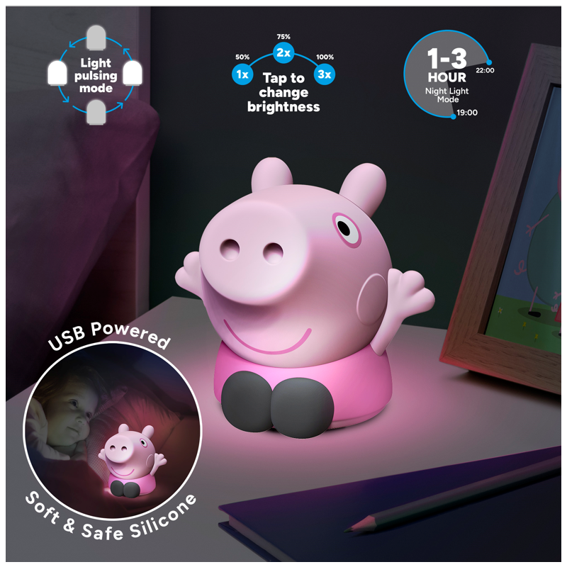 PEPPA PIG - Lampe en Silicone Rechargeable 14cm PEPPA PIG - Lampe en Silicone Rechargeable 14cm