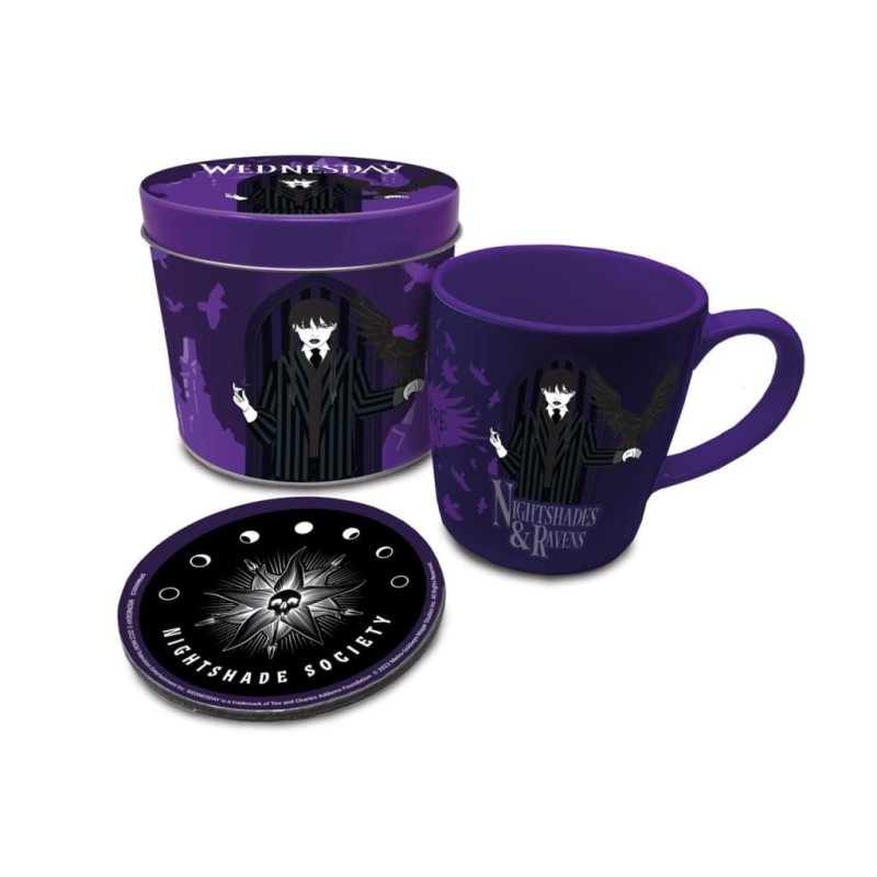 MERCREDI - Nightshades & Ravens - Box métal, mug & sous verre MERCREDI - Nightshades & Ravens - Box métal, mug & sous verre