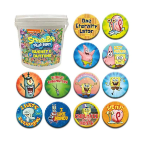 BOB L'EPONGE- Seau de 144 Badges 3.2cm