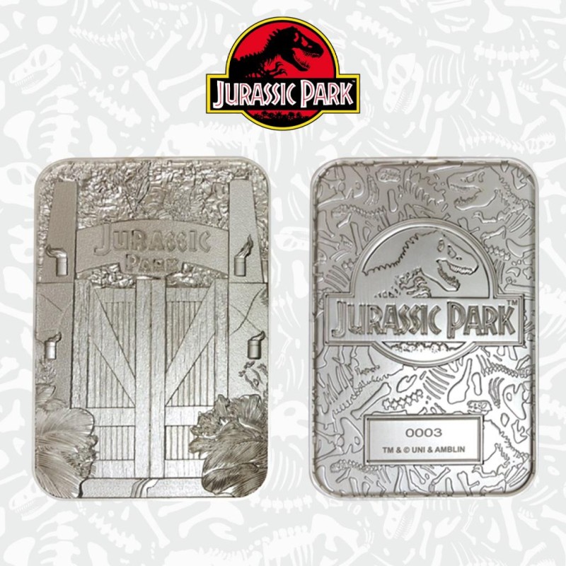 JURASSIC PARK - Portes d'entrées - Carte métal plaqué argent collector JURASSIC PARK - Portes d'entrées - Carte métal plaqué argent collector