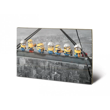 MINIONS - Lunch on a Skyscraper - Impression sur bois 40x59cm
