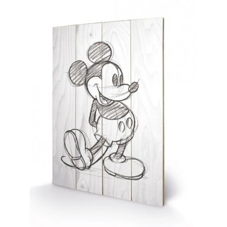 DISNEY - Mickey Mouse Black / White - Impression sur bois 40x59cm