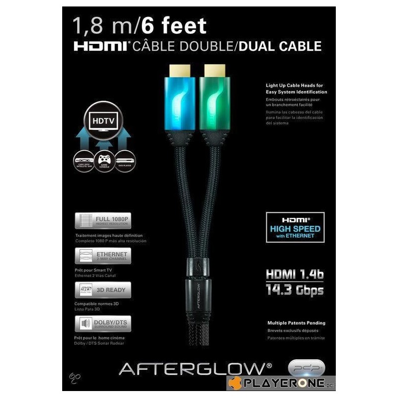 PDP - Afterglow - Cable HDMI Double 1.80 M - BLUE/GREEN PDP - Afterglow - Cable HDMI Double 1.80 M - BLUE/GREEN