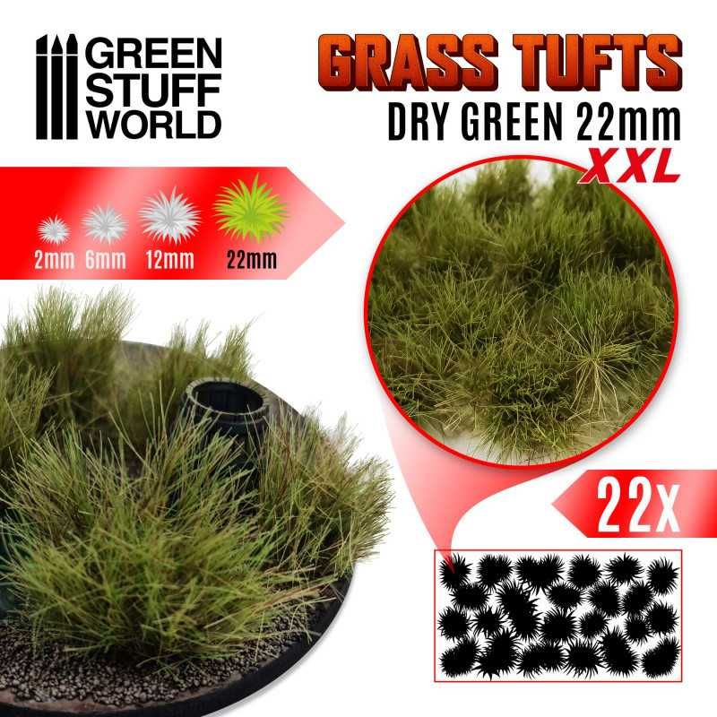 Touffes d'herbe XXL - 22mm - Auto-Adhésif - VERT SEC