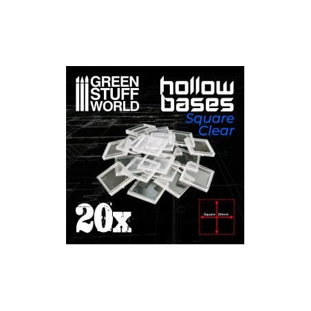 Socles en plastique transparent avec CREUX - Carré 20mm