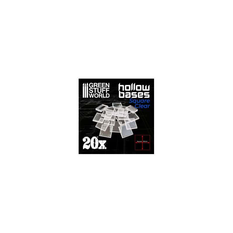 Socles en plastique transparent avec CREUX - Carré 25mm Socles en plastique transparent avec CREUX - Carré 25mm