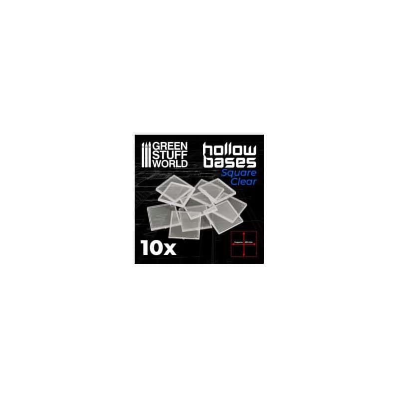 Socles en plastique transparent avec CREUX - Carré 40mm Socles en plastique transparent avec CREUX - Carré 40mm